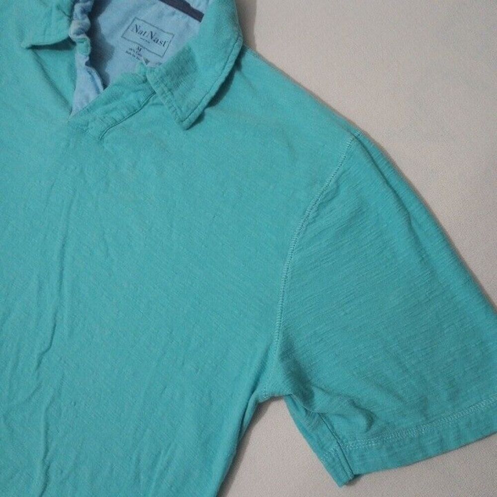 Nat Nast Men's Medium Buttonless Polo Shirt Light Blue Short Sleeve 100% Cotton - Picture 2 of 7